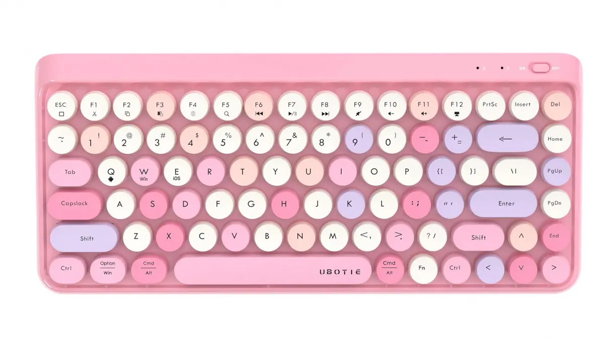 UBOTIE Portable Bluetooth Colorful Keyboard (Pink-Colorful) | Retro Round Keys, 84 Keys, Wireless - main product image