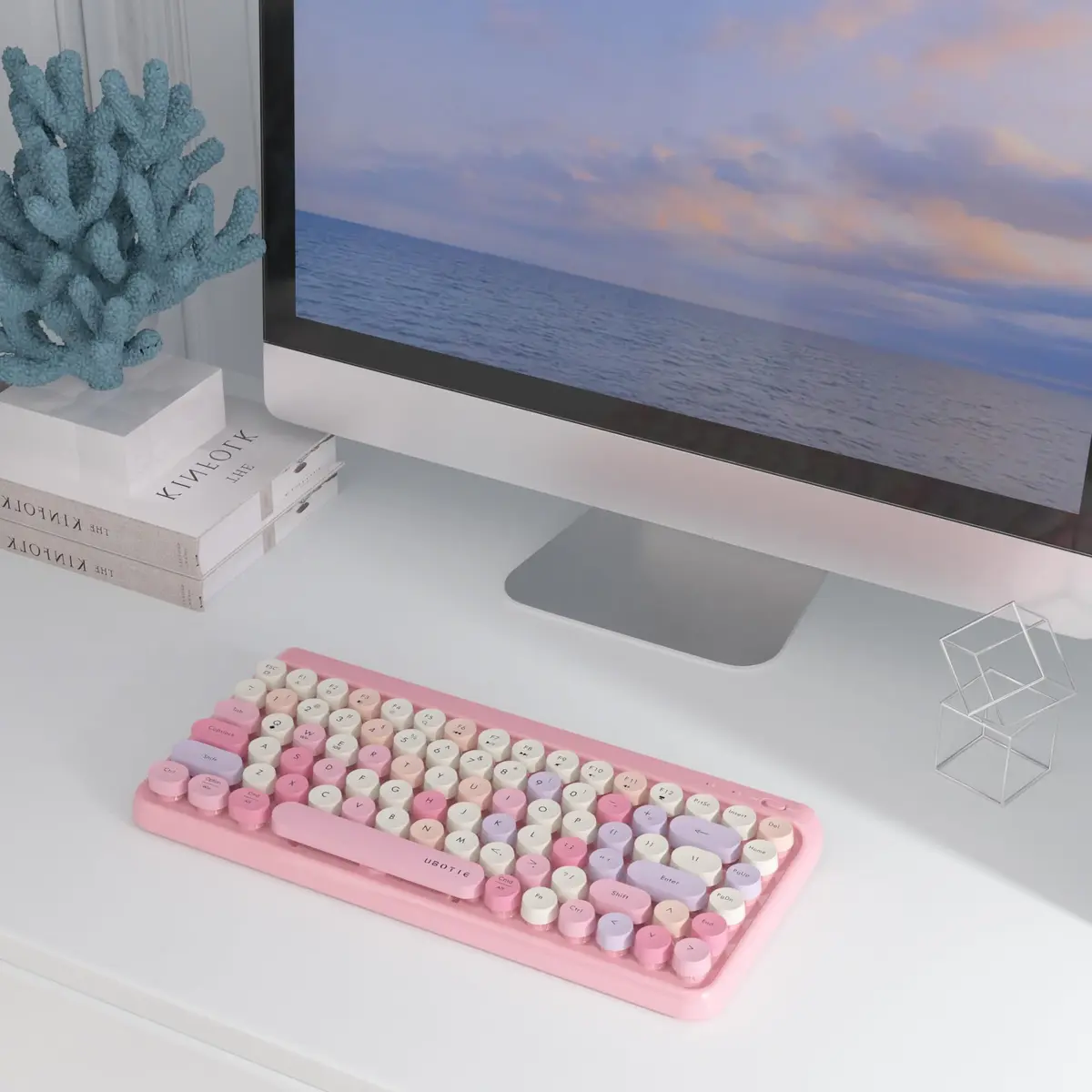 UBOTIE Portable Bluetooth Colorful Keyboard (Pink-Colorful) | Retro Round Keys, 84 Keys, Wireless - view 5