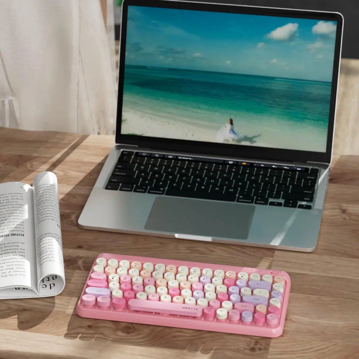 UBOTIE Portable Bluetooth Colorful Keyboard (Pink-Colorful) | Retro Round Keys, 84 Keys, Wireless - view 6