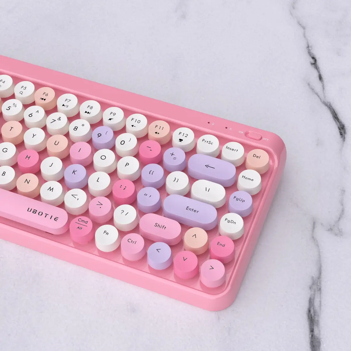 UBOTIE Portable Bluetooth Colorful Keyboard (Pink-Colorful) | Retro Round Keys, 84 Keys, Wireless - view 7