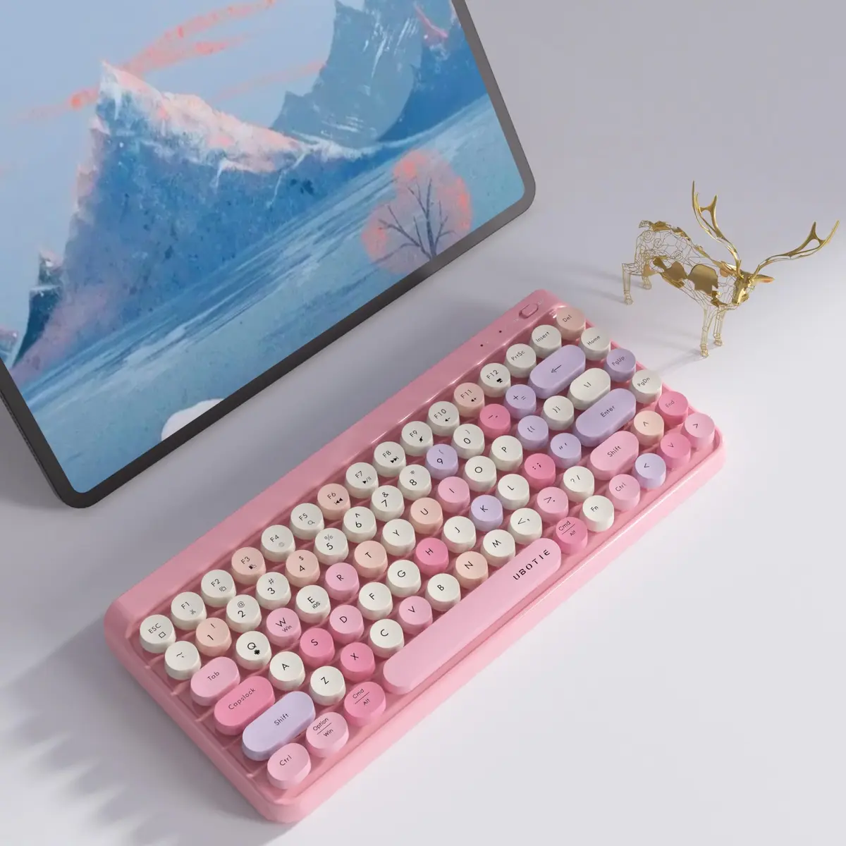 UBOTIE Portable Bluetooth Colorful Keyboard (Pink-Colorful) | Retro Round Keys, 84 Keys, Wireless - view 2
