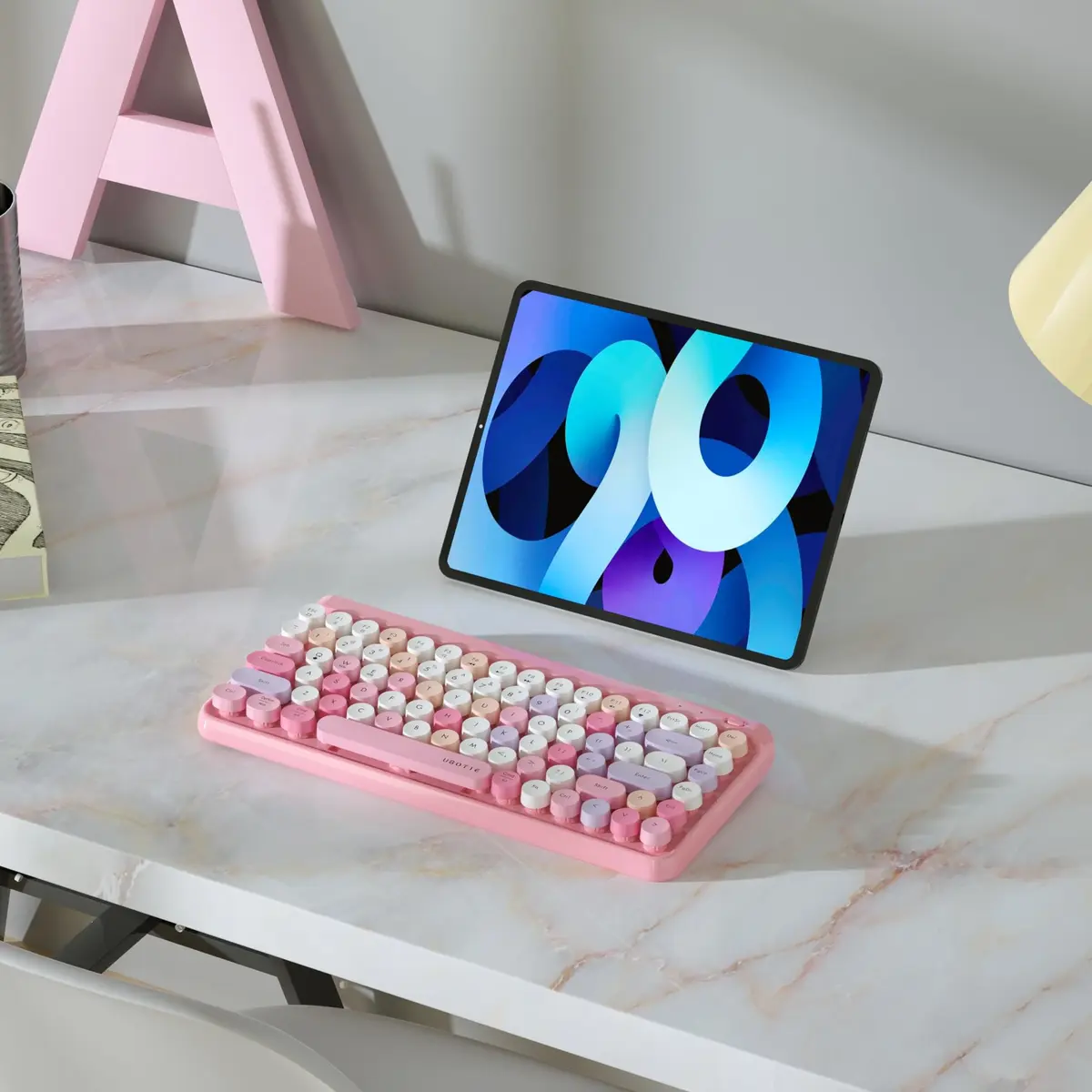 UBOTIE Portable Bluetooth Colorful Keyboard (Pink-Colorful) | Retro Round Keys, 84 Keys, Wireless - view 4