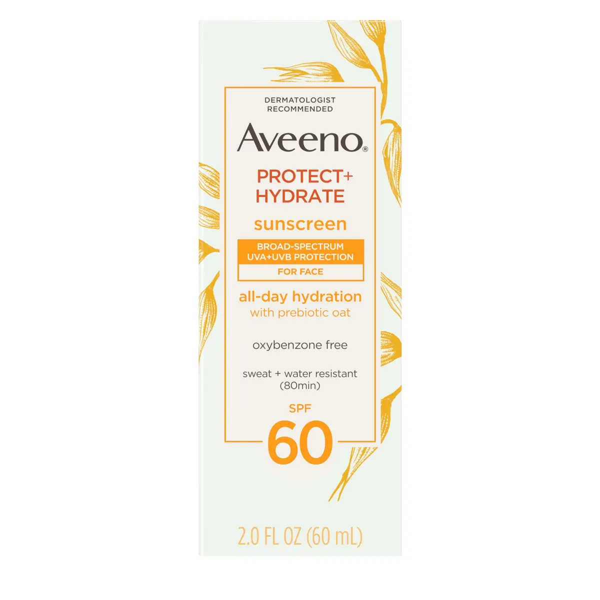 Aveeno Protect + Hydrate SPF 60 Face Sunscreen, Prebiotic Oat, 2 fl oz | Broad Spectrum Hydration & UVA/UVB Protection - main product image