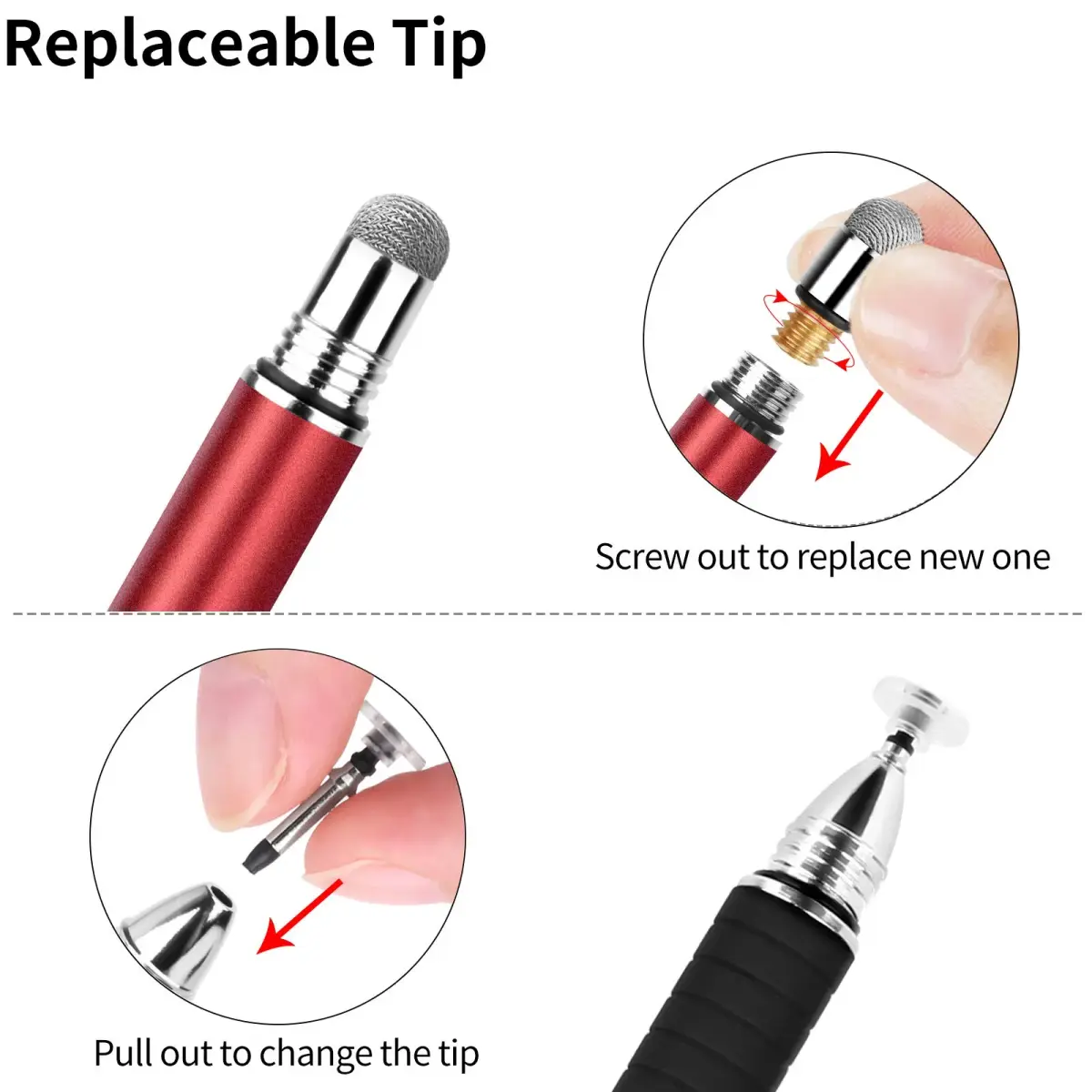 Mixoo 2-in-1 Stylus Pen for Touch Screens - Disc & Fiber Tip, High Sensitivity, Universal for iPad, iPhone, Tablets, Laptops (Red, 156mm) - view 5