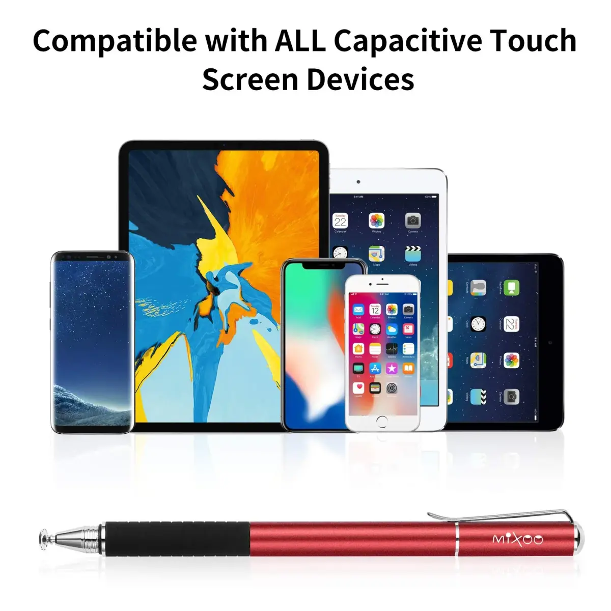 Mixoo 2-in-1 Stylus Pen for Touch Screens - Disc & Fiber Tip, High Sensitivity, Universal for iPad, iPhone, Tablets, Laptops (Red, 156mm) - view 3
