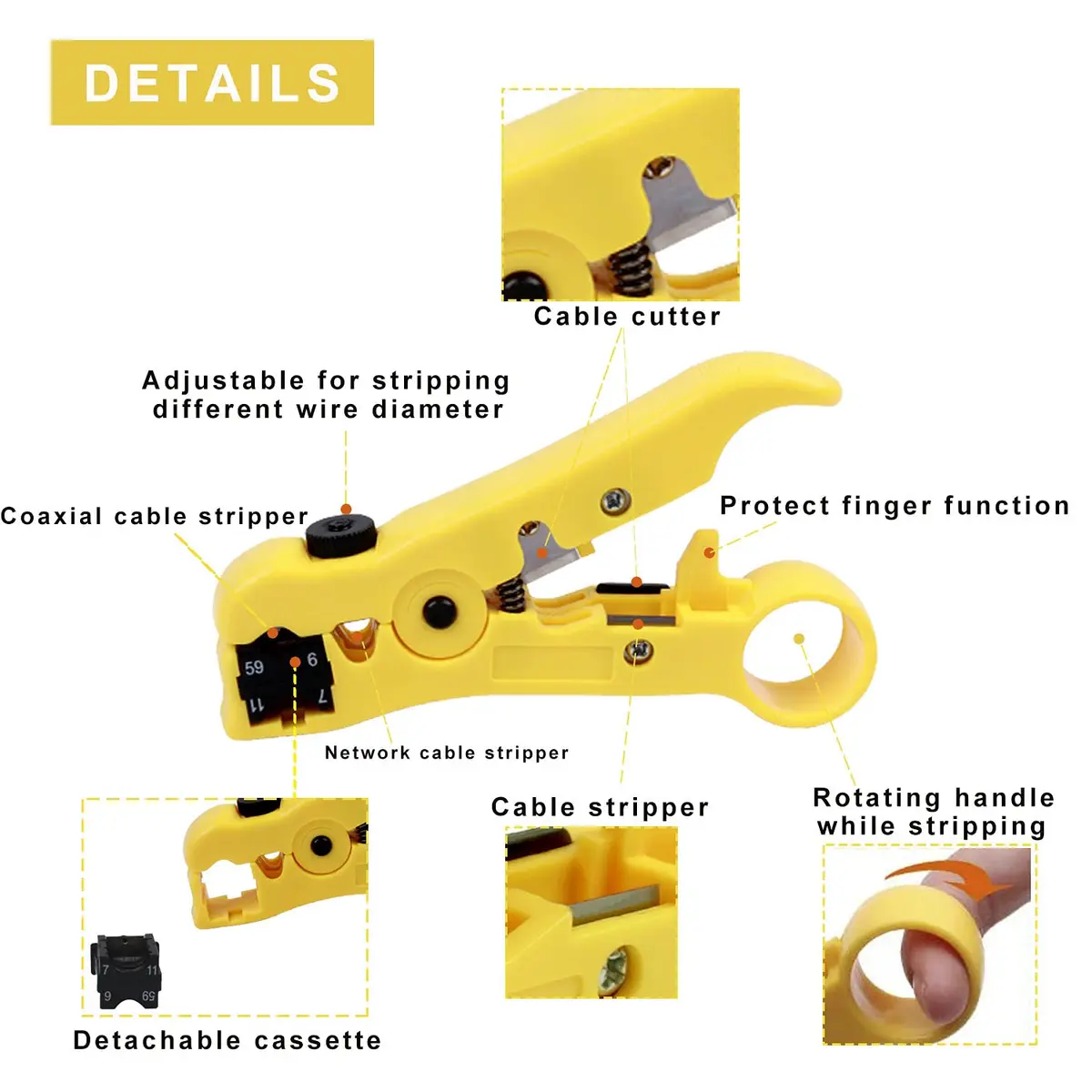 Delgada Coax Cable Crimper Kit, Compression Tool for RG6 RG59 RG11 | Precise & Durable (70-120 chars) - view 7