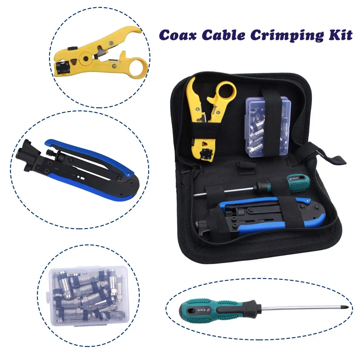 Delgada Coax Cable Crimper Kit, Compression Tool for RG6 RG59 RG11 | Precise & Durable (70-120 chars) - view 2