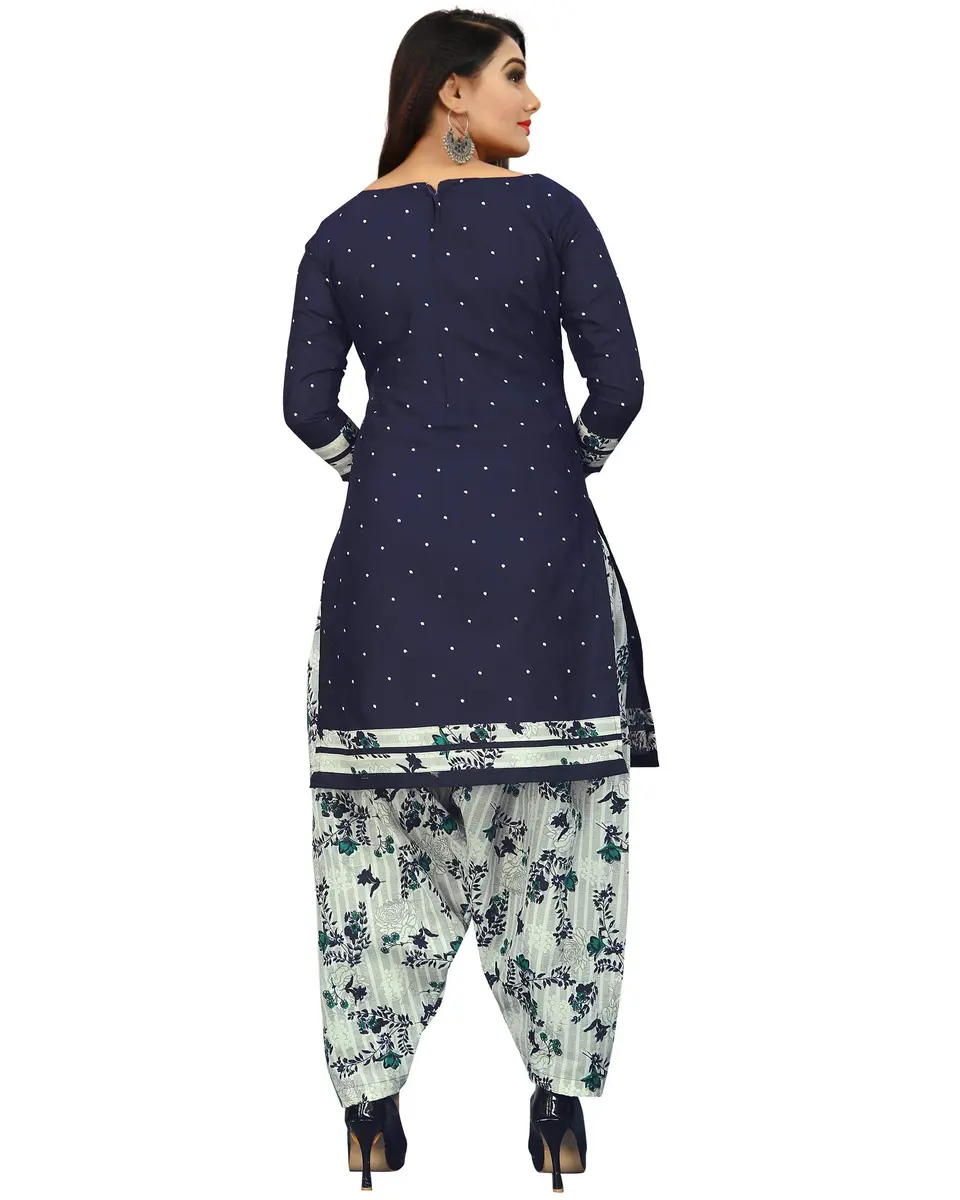 Rajnandini Navy Blue Cotton Unstitched Salwar Kameez with Dupatta | Casual & Traditional Wear (70-120 chars) - view 2
