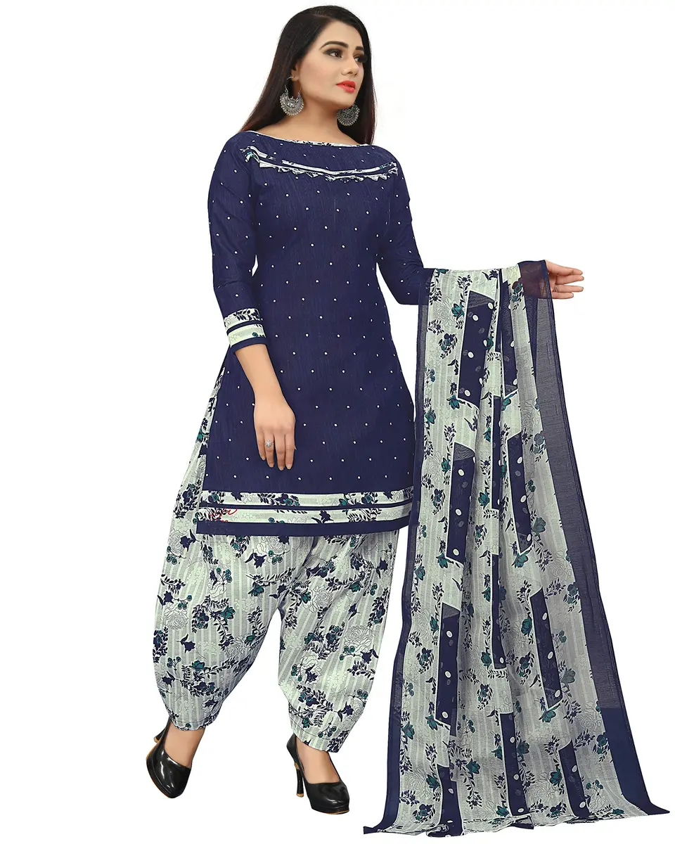 Rajnandini Navy Blue Cotton Unstitched Salwar Kameez with Dupatta | Casual & Traditional Wear (70-120 chars) - view 3