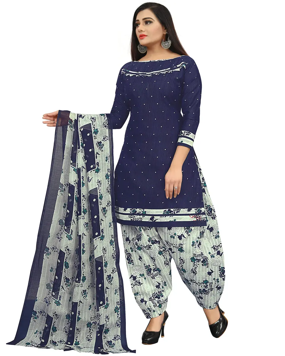 Rajnandini Navy Blue Cotton Unstitched Salwar Kameez with Dupatta | Casual & Traditional Wear (70-120 chars) - view 4