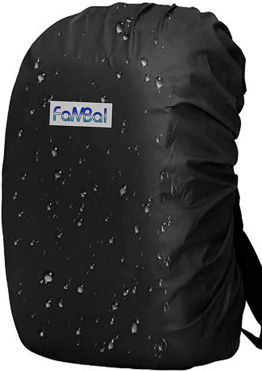 Fambal Waterproof Rain Backpack Cover Black | Fits 45L Packs & Laptop Bags | Elastic Edges & Adjustable Strap - main product image