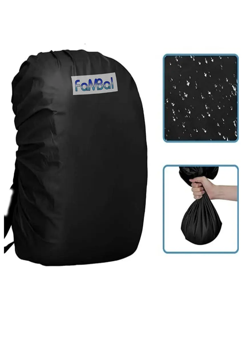Fambal Waterproof Rain Backpack Cover Black | Fits 45L Packs & Laptop Bags | Elastic Edges & Adjustable Strap - view 5