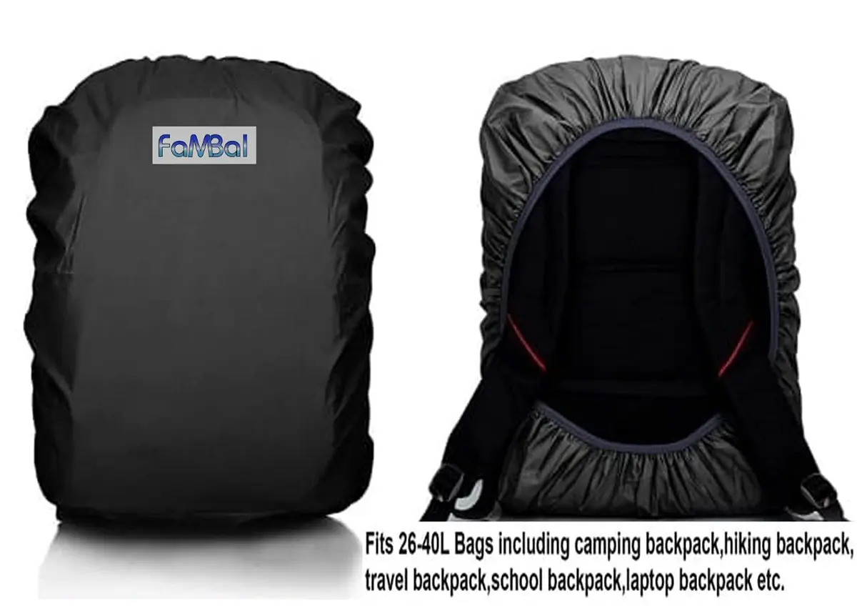 Fambal Waterproof Rain Backpack Cover Black | Fits 45L Packs & Laptop Bags | Elastic Edges & Adjustable Strap - view 3