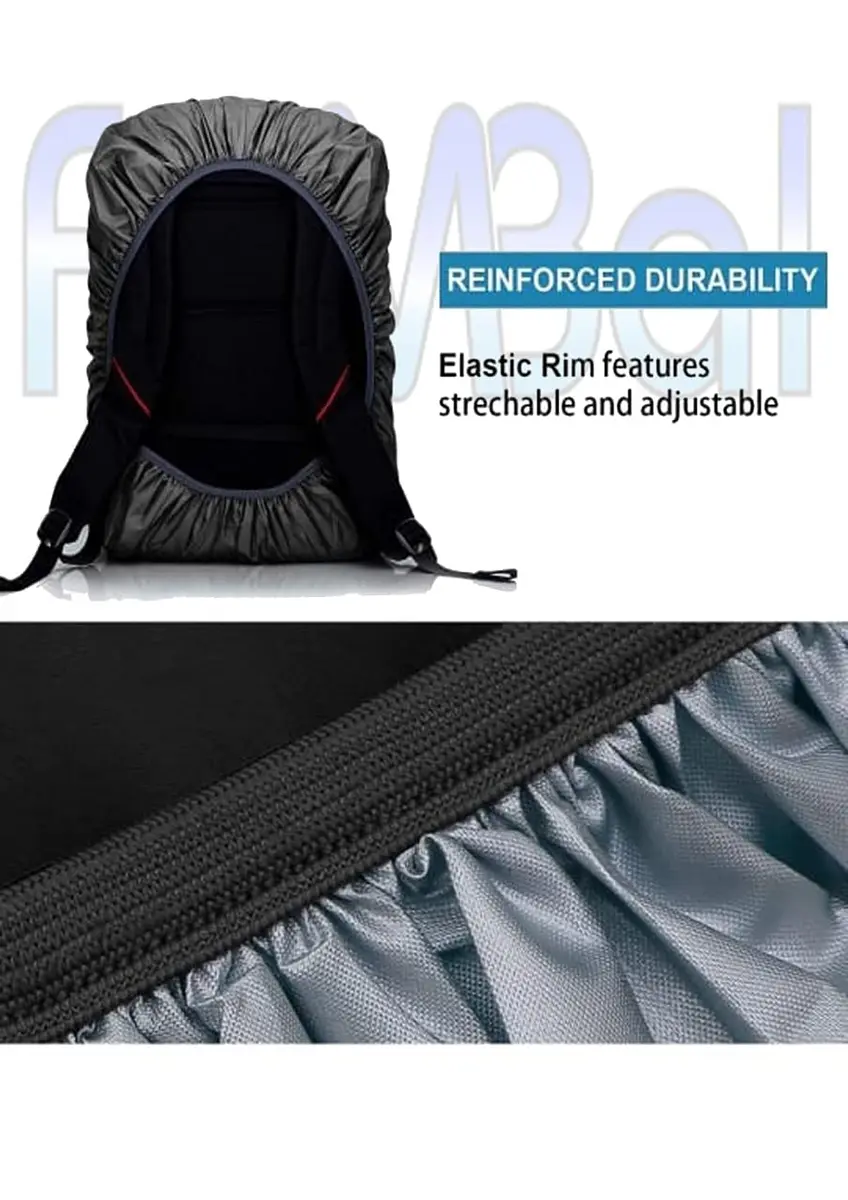 Fambal Waterproof Rain Backpack Cover Black | Fits 45L Packs & Laptop Bags | Elastic Edges & Adjustable Strap - view 4