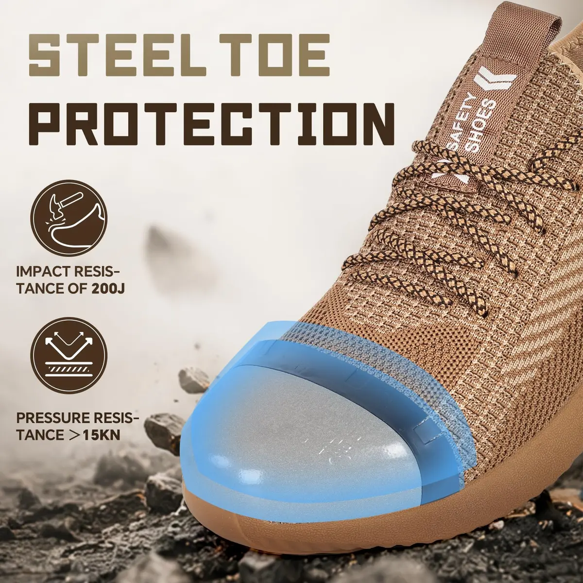 Furuian Steel Toe Work Shoes for Men Women Safety Construction Sneakers | Impact & Puncture Protection - view 6