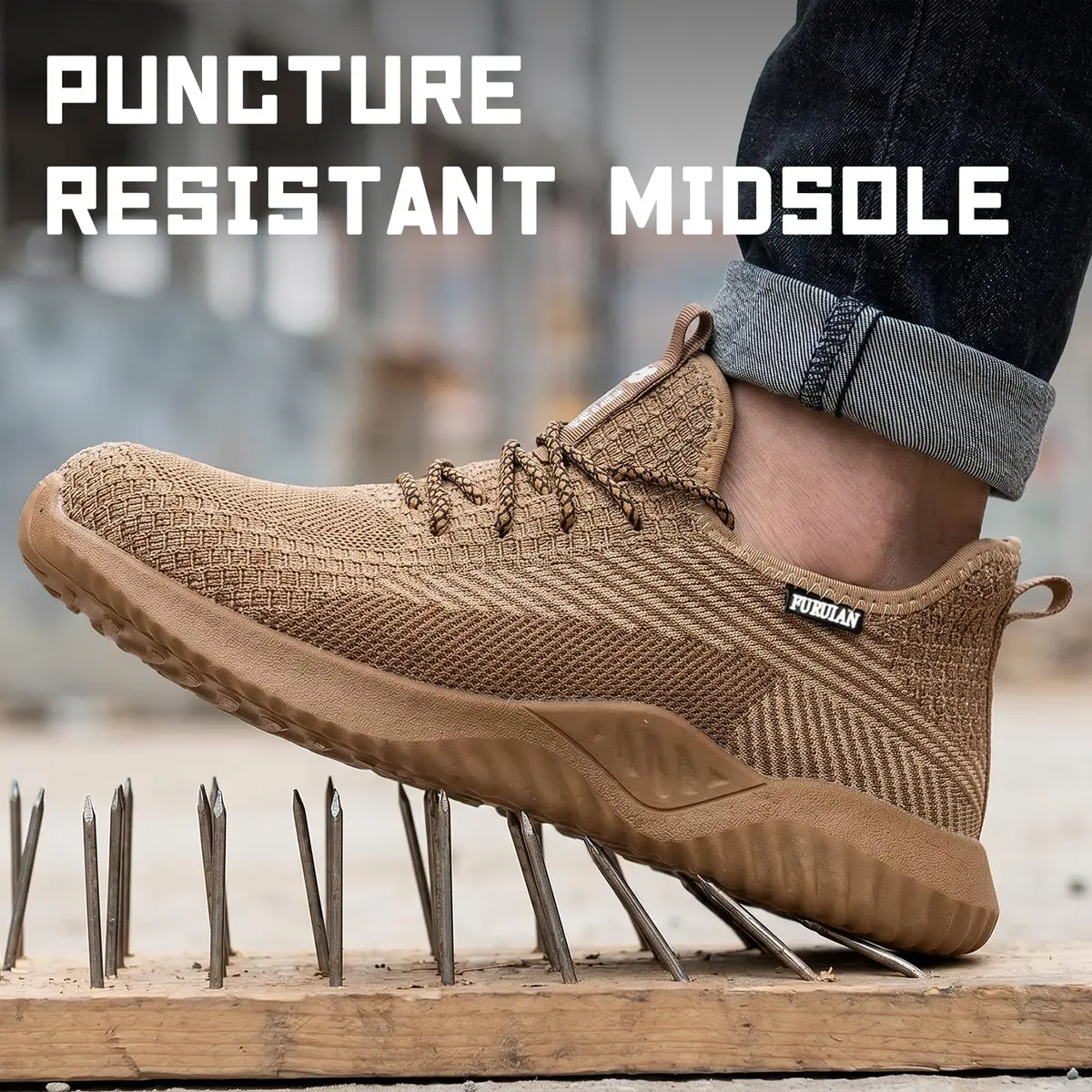 Furuian Steel Toe Work Shoes for Men Women Safety Construction Sneakers | Impact & Puncture Protection - view 3