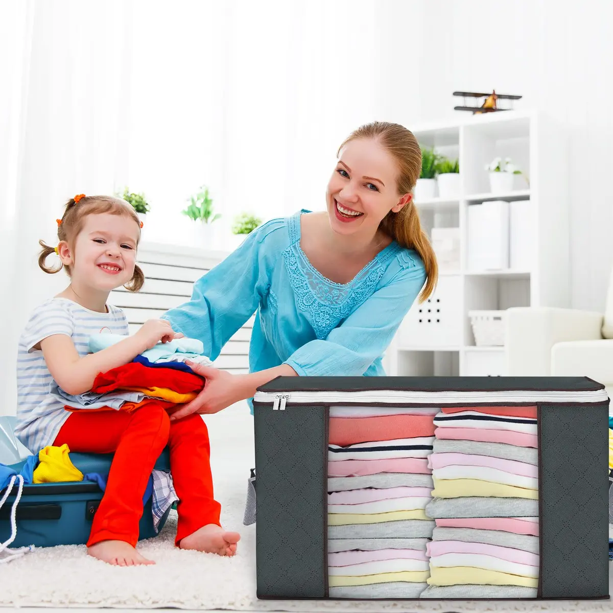 Budding Joy 90L Large Storage Bags | Foldable, Reinforced Handles, for Clothes & Comforters (23x16x13in) - view 7