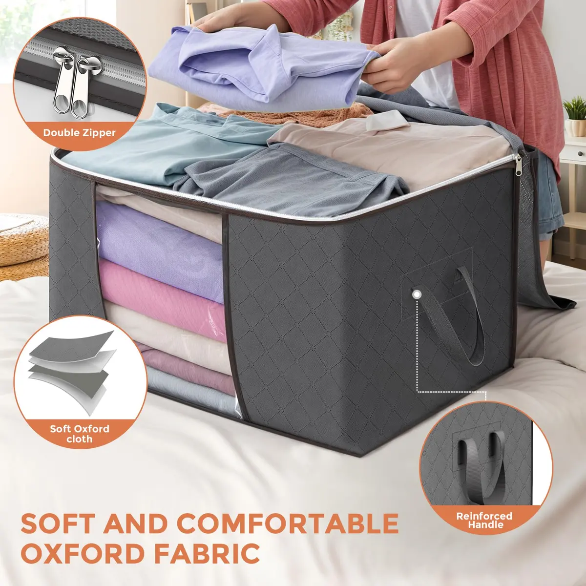 Budding Joy 90L Large Storage Bags | Foldable, Reinforced Handles, for Clothes & Comforters (23x16x13in) - view 4
