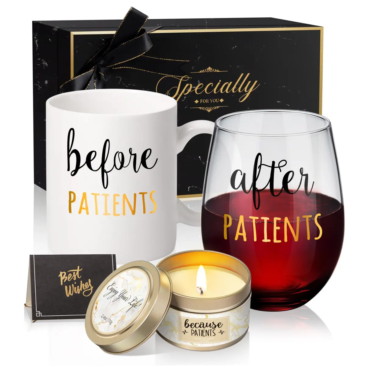 Gemwi Before After Patients 11 oz Coffee Mug & 18 oz Stemless Wine Glass Set | Humorous Medical Gift for Nurses & Doctors - main product image
