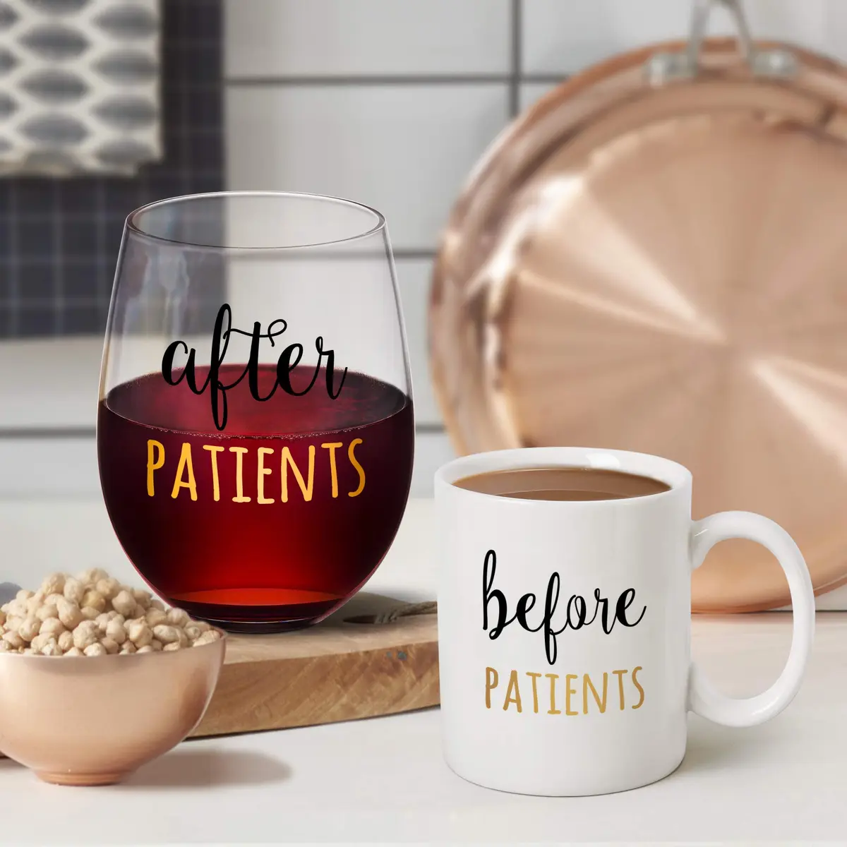 Gemwi Before After Patients 11 oz Coffee Mug & 18 oz Stemless Wine Glass Set | Humorous Medical Gift for Nurses & Doctors - view 3