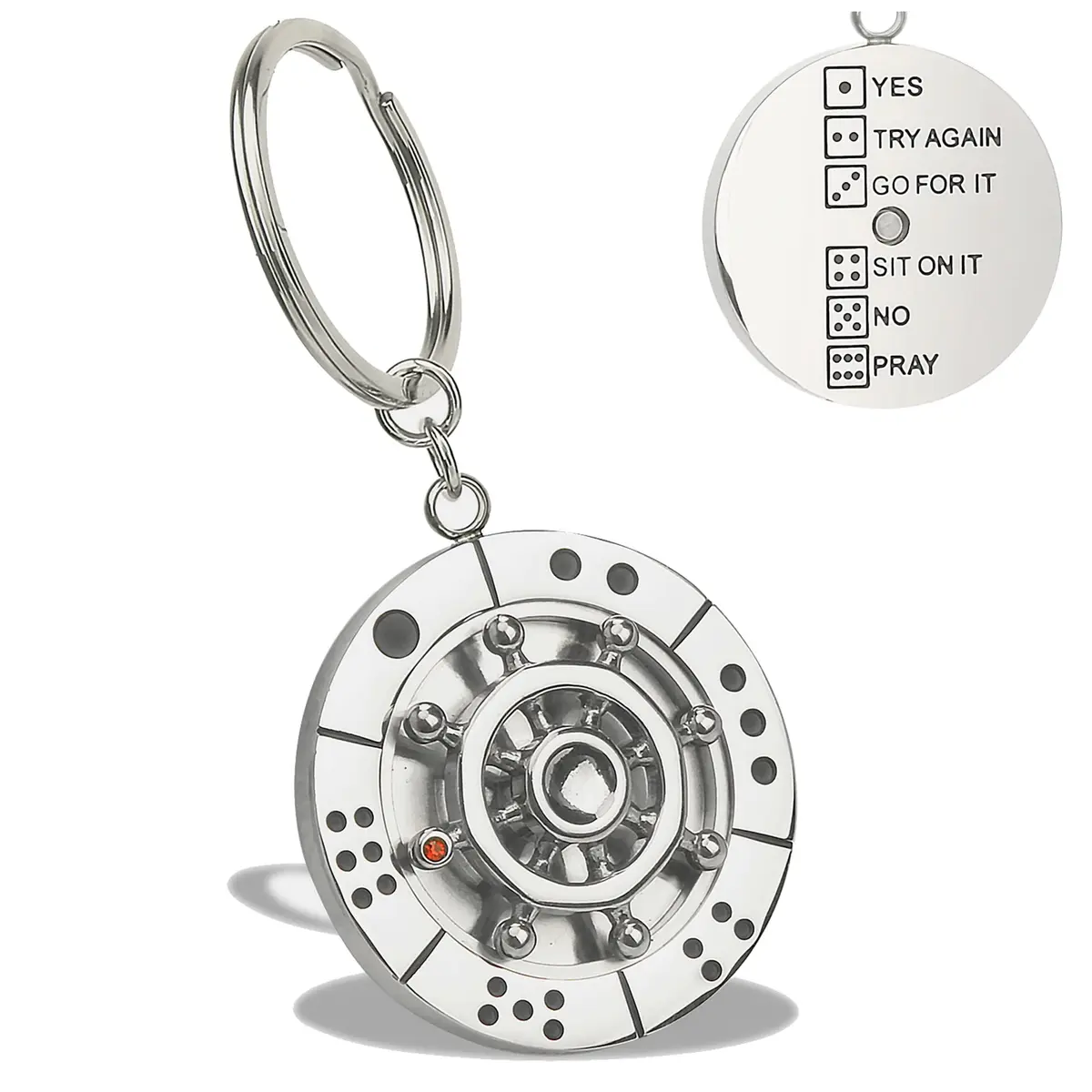 XinSiChen Stainless Steel Spinning Key Chain Fidget Key Ring with Dice & Rule Cards | 8.5cm (3.25 in) - main product image
