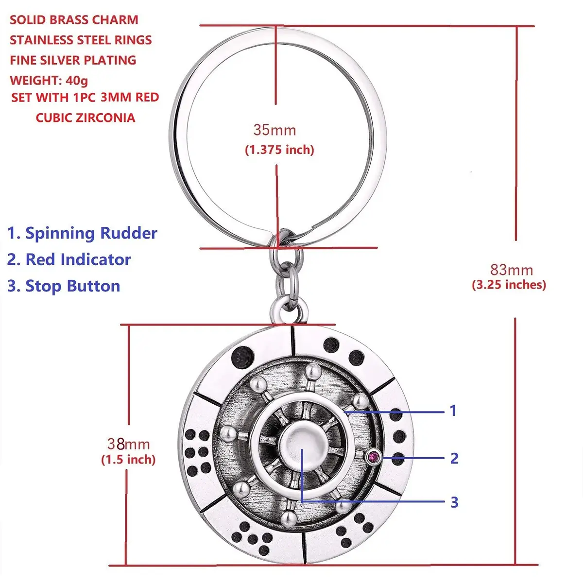 XinSiChen Stainless Steel Spinning Key Chain Fidget Key Ring with Dice & Rule Cards | 8.5cm (3.25 in) - view 6