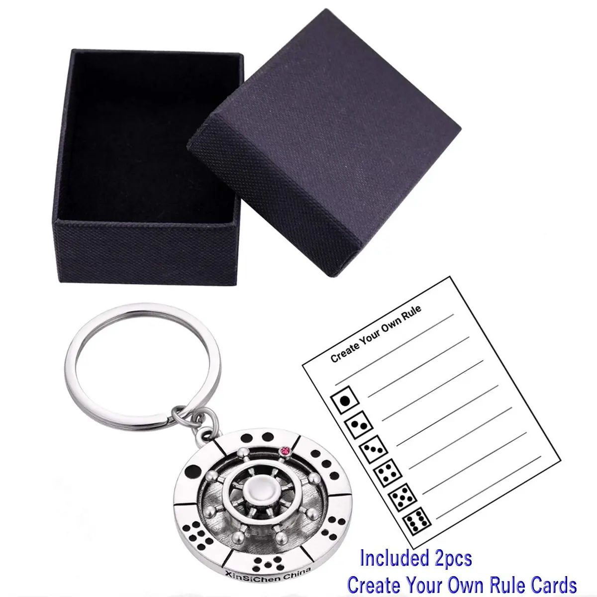 XinSiChen Stainless Steel Spinning Key Chain Fidget Key Ring with Dice & Rule Cards | 8.5cm (3.25 in) - view 4