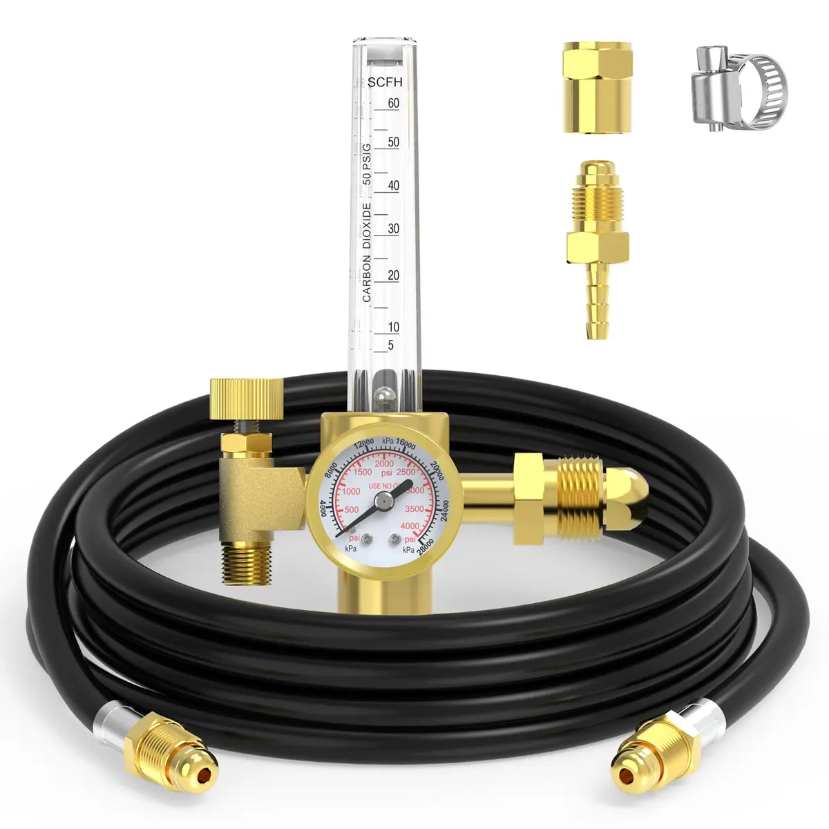 YESWELDER Welding Gas Regulator Flow Meter with Hose, CGA-580 Inlet, 0-60 CFH, 0-4000 PSI, Brass Construction | For MIG/TIG Welding - main product image