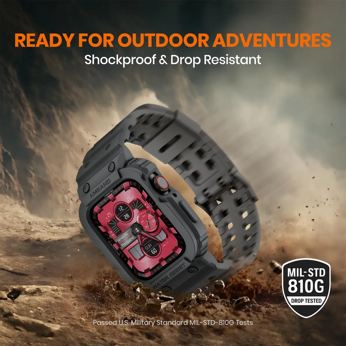 amBand Rugged Compatible for Apple Watch 45mm 44mm 42mm Space Gray | Shockproof Military Drop-Proof - view 7