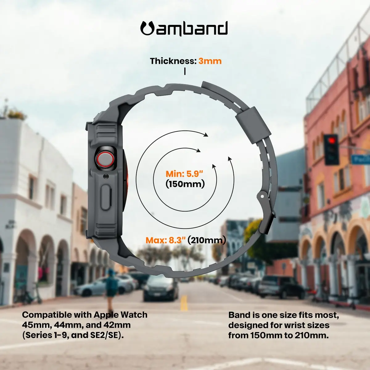 amBand Rugged Compatible for Apple Watch 45mm 44mm 42mm Space Gray | Shockproof Military Drop-Proof - view 8