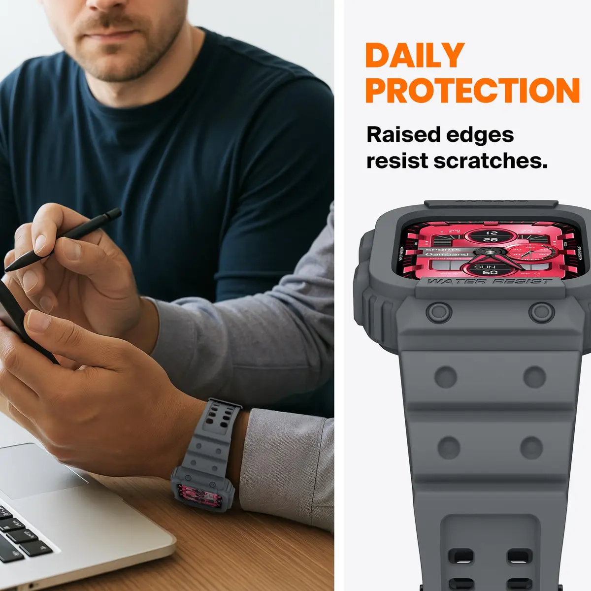 amBand Rugged Compatible for Apple Watch 45mm 44mm 42mm Space Gray | Shockproof Military Drop-Proof - view 3