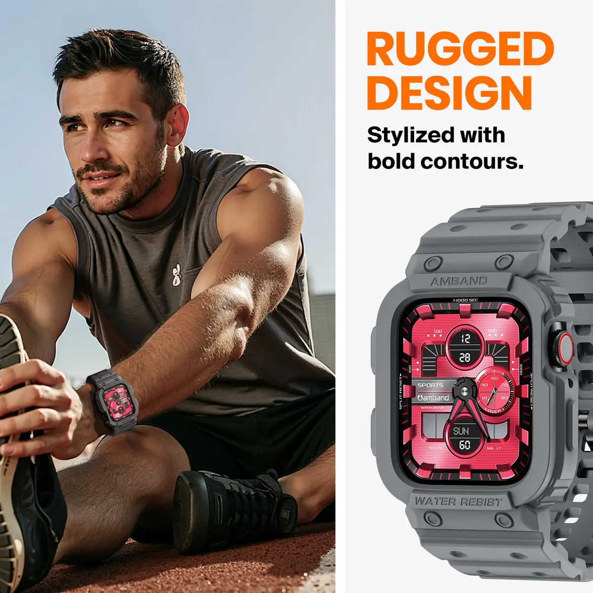 amBand Rugged Compatible for Apple Watch 45mm 44mm 42mm Space Gray | Shockproof Military Drop-Proof - view 4