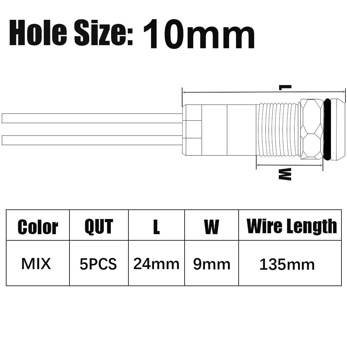 Gebeldet 5pcs 10mm AC/DC 12-24V LED Metal Indicator Light Set | Waterproof Signal Lamp for Cars, Trucks, Boats - view 6