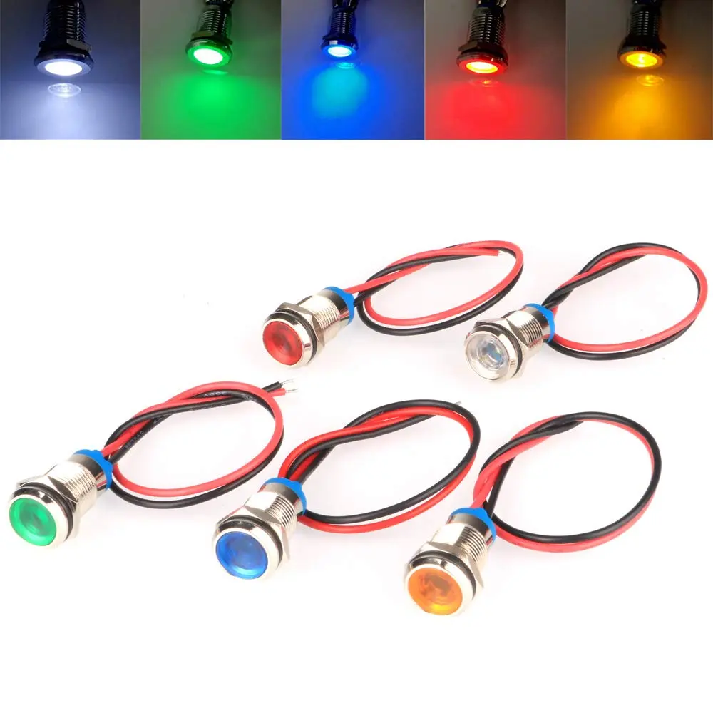 Gebeldet 5pcs 10mm AC/DC 12-24V LED Metal Indicator Light Set | Waterproof Signal Lamp for Cars, Trucks, Boats - view 2