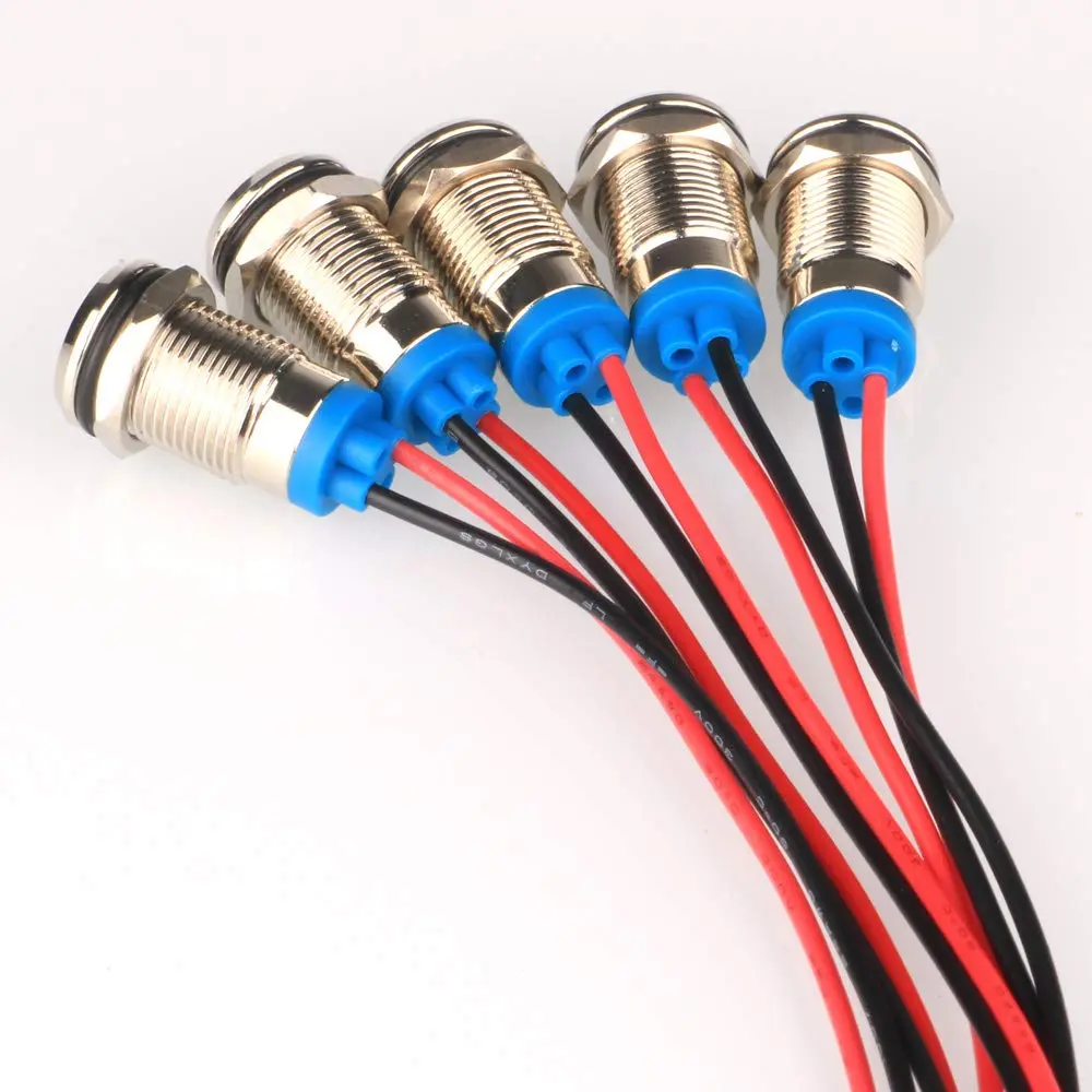 Gebeldet 5pcs 10mm AC/DC 12-24V LED Metal Indicator Light Set | Waterproof Signal Lamp for Cars, Trucks, Boats - view 3