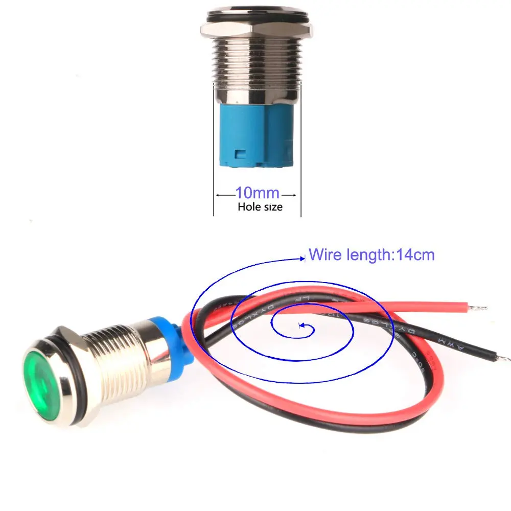 Gebeldet 5pcs 10mm AC/DC 12-24V LED Metal Indicator Light Set | Waterproof Signal Lamp for Cars, Trucks, Boats - view 4
