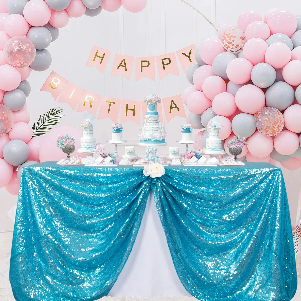 ShinyBeauty Sequin Tablecloth 48x72Inch | Turquoise Glitter Table Cover for Events - main product image