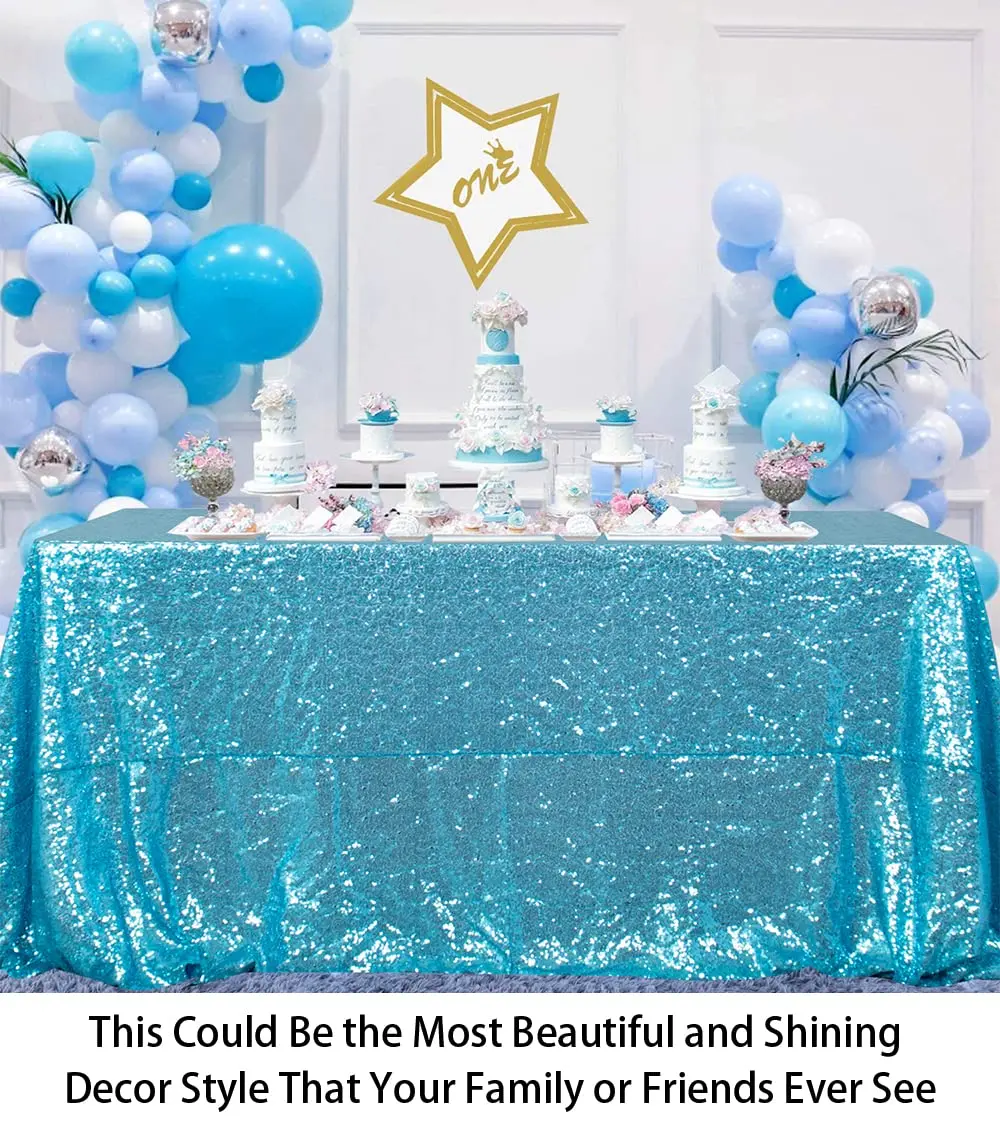 ShinyBeauty Sequin Tablecloth 48x72Inch | Turquoise Glitter Table Cover for Events - view 6