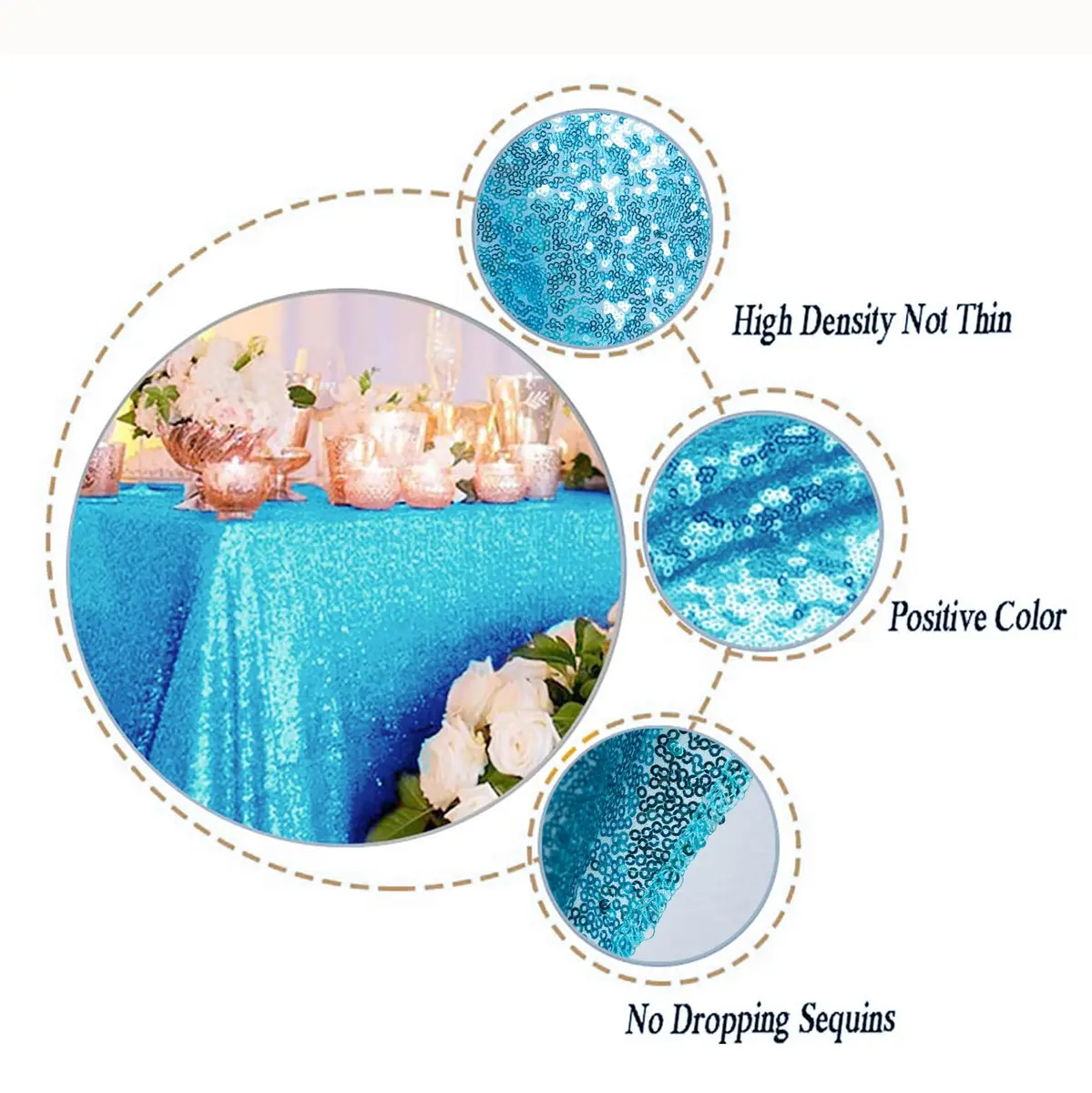 ShinyBeauty Sequin Tablecloth 48x72Inch | Turquoise Glitter Table Cover for Events - view 8