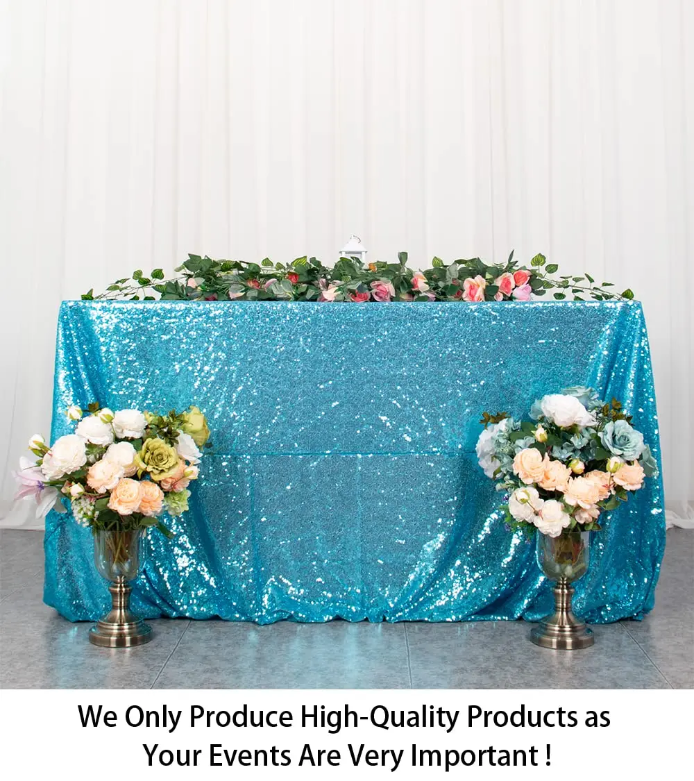 ShinyBeauty Sequin Tablecloth 48x72Inch | Turquoise Glitter Table Cover for Events - view 2