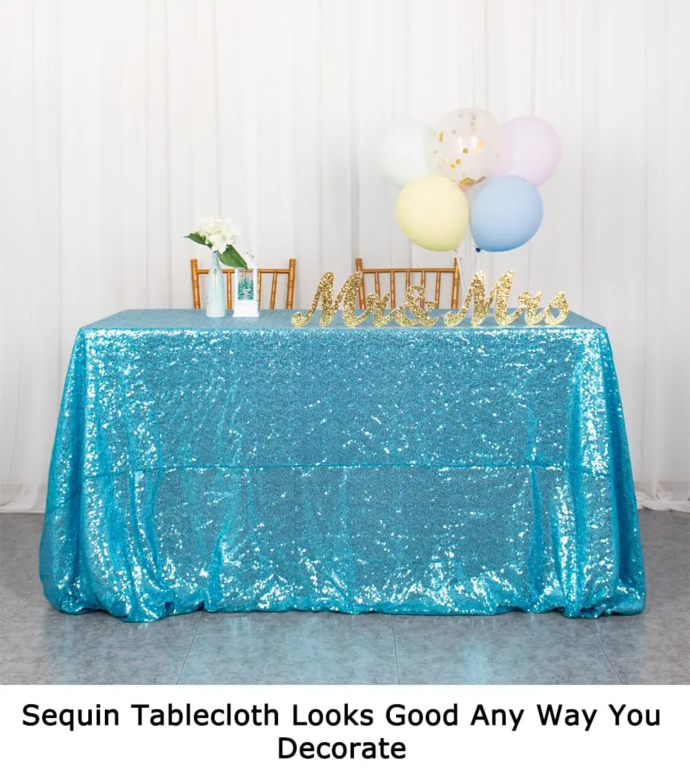 ShinyBeauty Sequin Tablecloth 48x72Inch | Turquoise Glitter Table Cover for Events - view 3