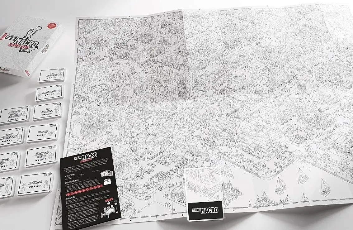 MicroMacro: Crime City Board Game by Pegasus Spiele | 75x110 cm Map, 16 Cases, Magnifying Glass Included - view 2