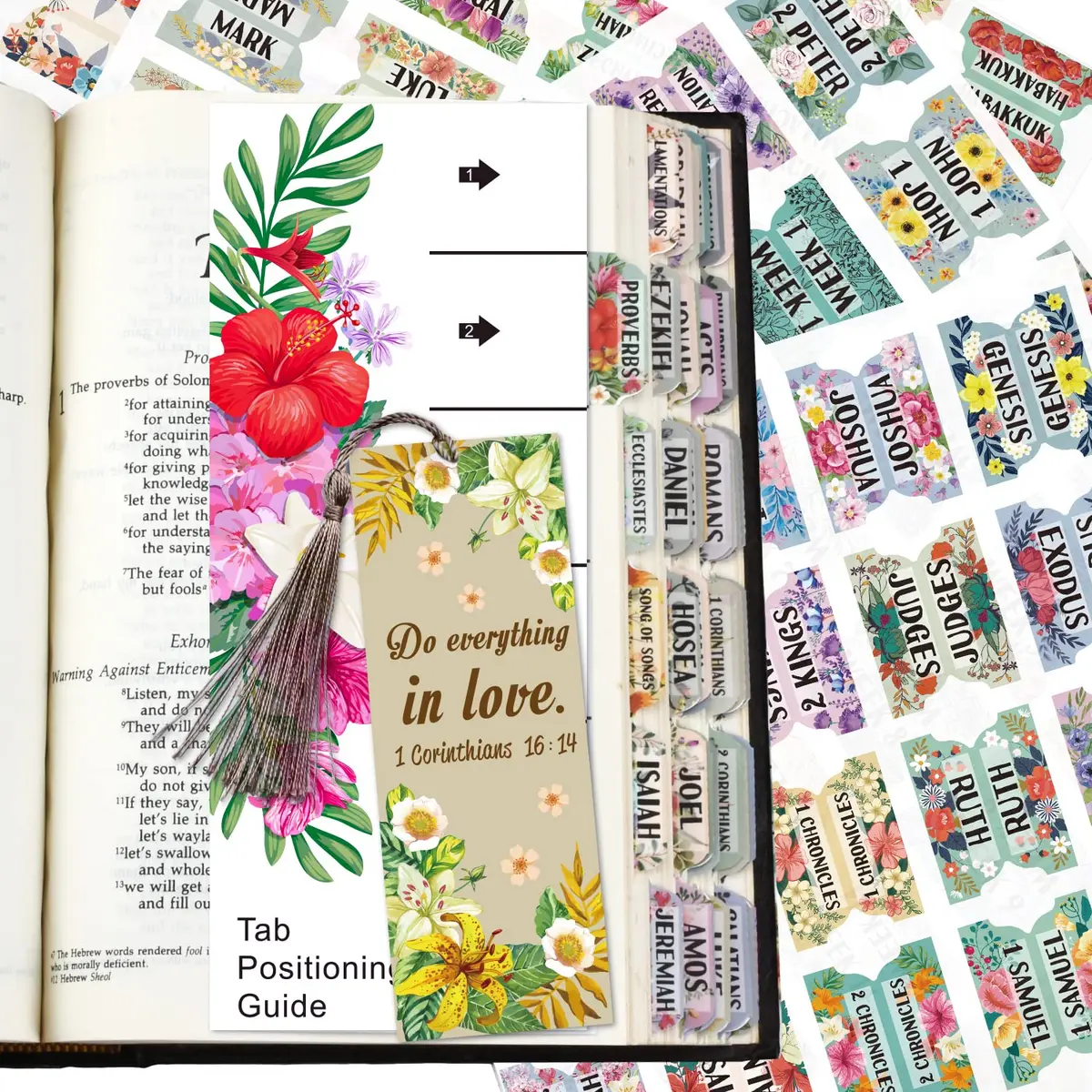 CUALFEC Bible Index Tabs Matte Laminated Floral Design 122 Pcs | Organise Scripture with Ease - main product image