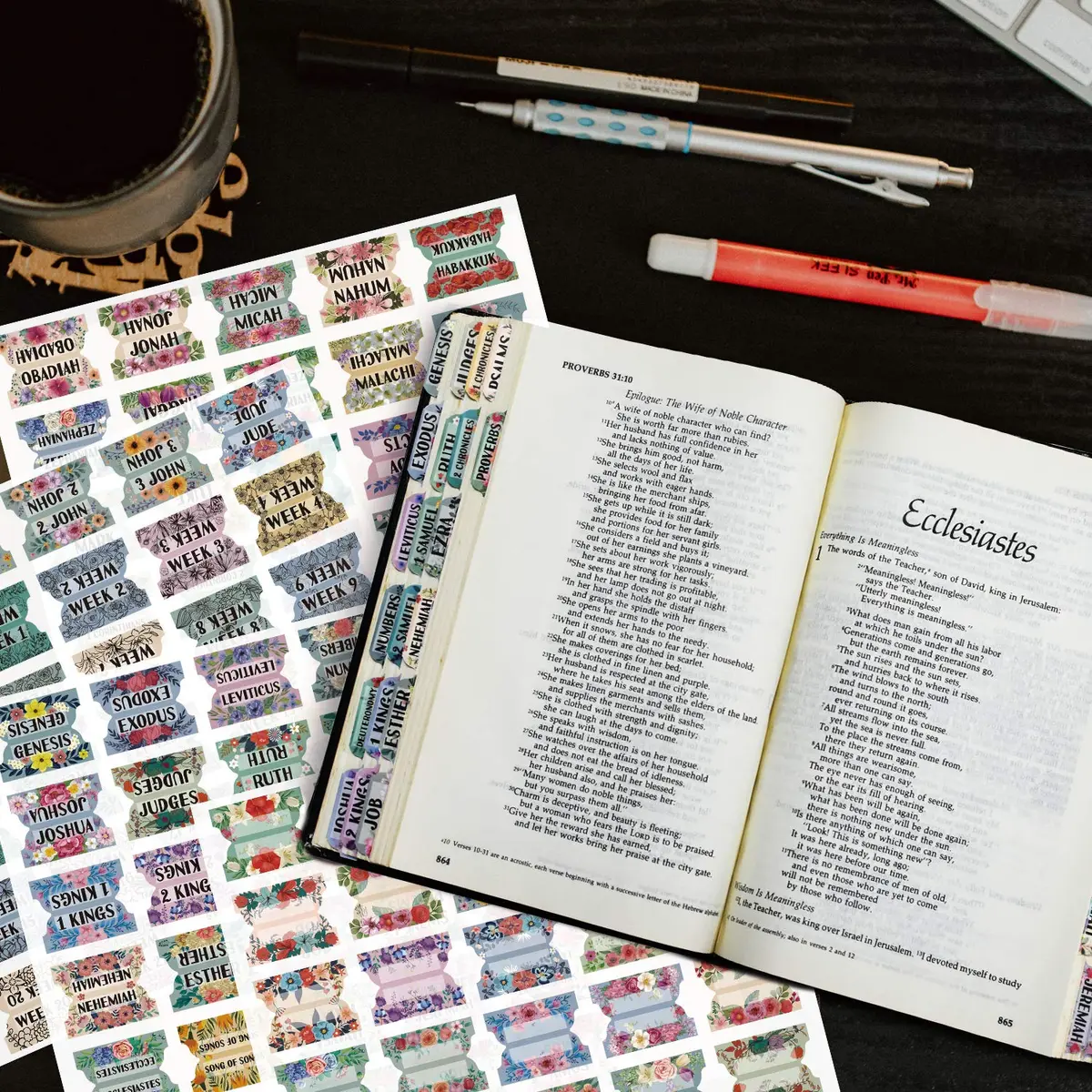 CUALFEC Bible Index Tabs Matte Laminated Floral Design 122 Pcs | Organise Scripture with Ease - view 4
