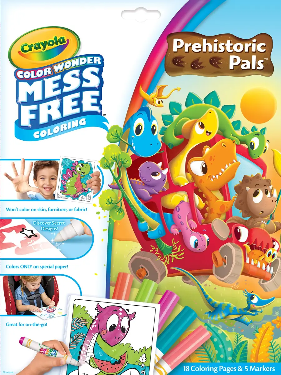 Crayola Color Wonder Prehistoric Pals Dinosaur Coloring Pages & Markers Set | Mess-Free Toddler Travel Activity - main product image