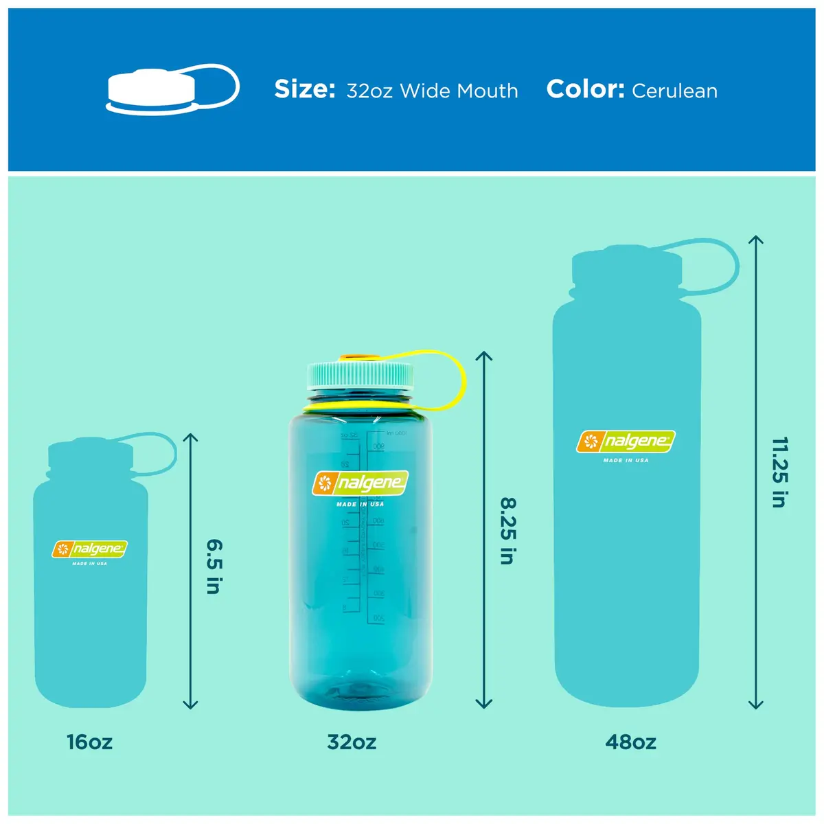 Nalgene 32 oz Wide Mouth Water Bottle, Cerulean | Heavy-Duty, Reusable, Leak-Proof & Dishwasher Safe - view 5
