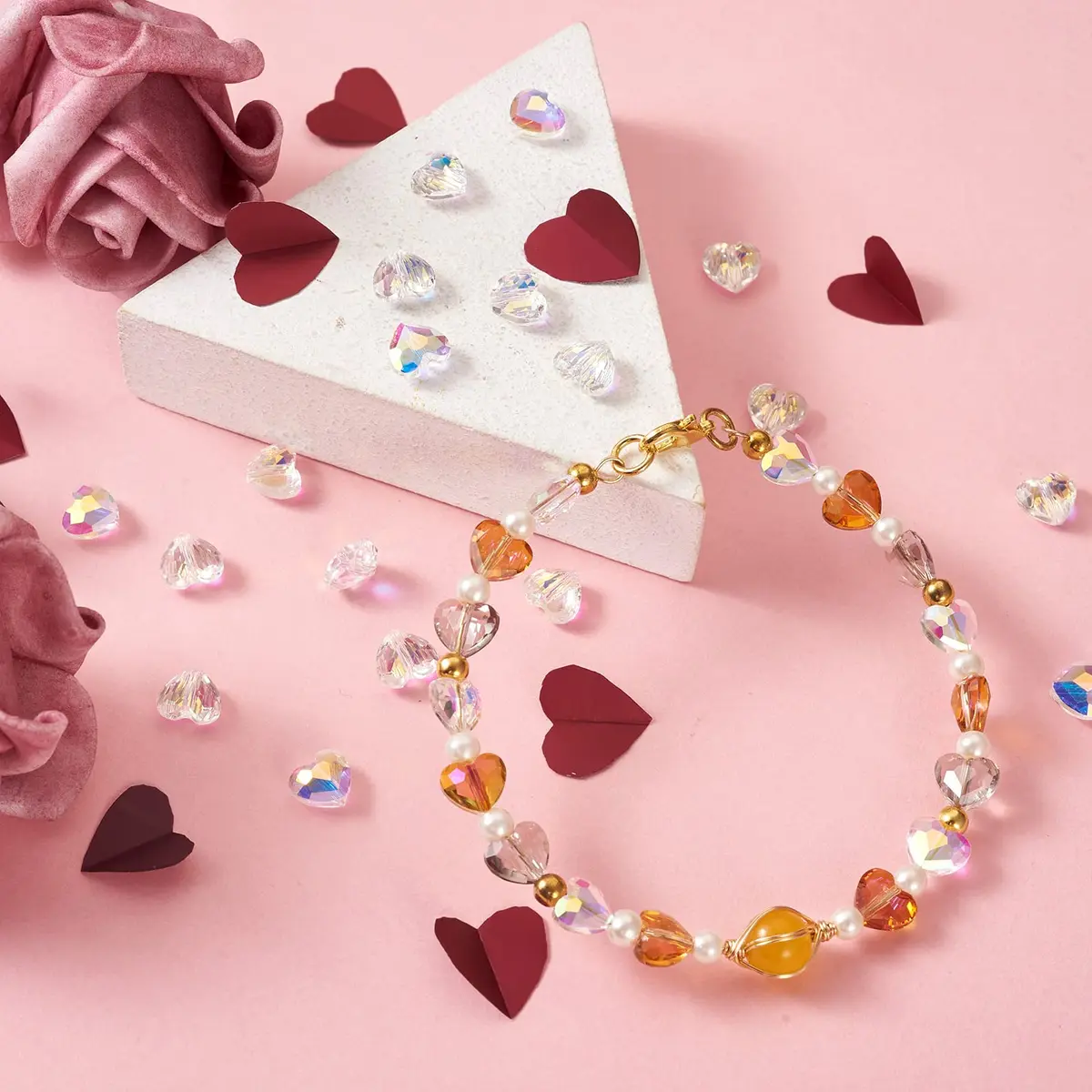 Craftdady 20Pcs Faceted Glass Heart Spacer Beads | Transparent Crystal 7x8mm for Jewelry - view 5
