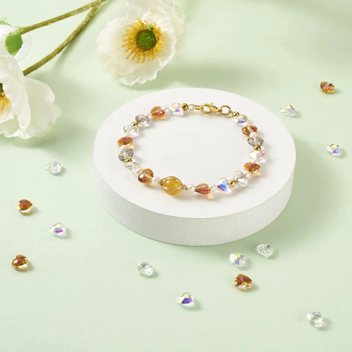 Craftdady 20Pcs Faceted Glass Heart Spacer Beads | Transparent Crystal 7x8mm for Jewelry - view 6