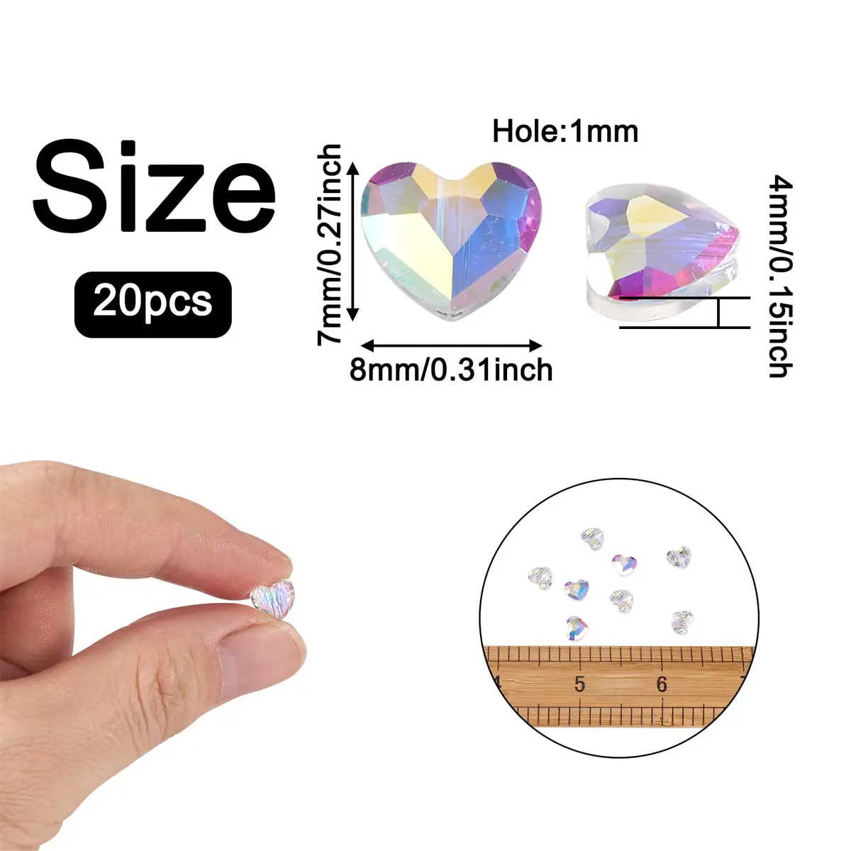 Craftdady 20Pcs Faceted Glass Heart Spacer Beads | Transparent Crystal 7x8mm for Jewelry - view 3