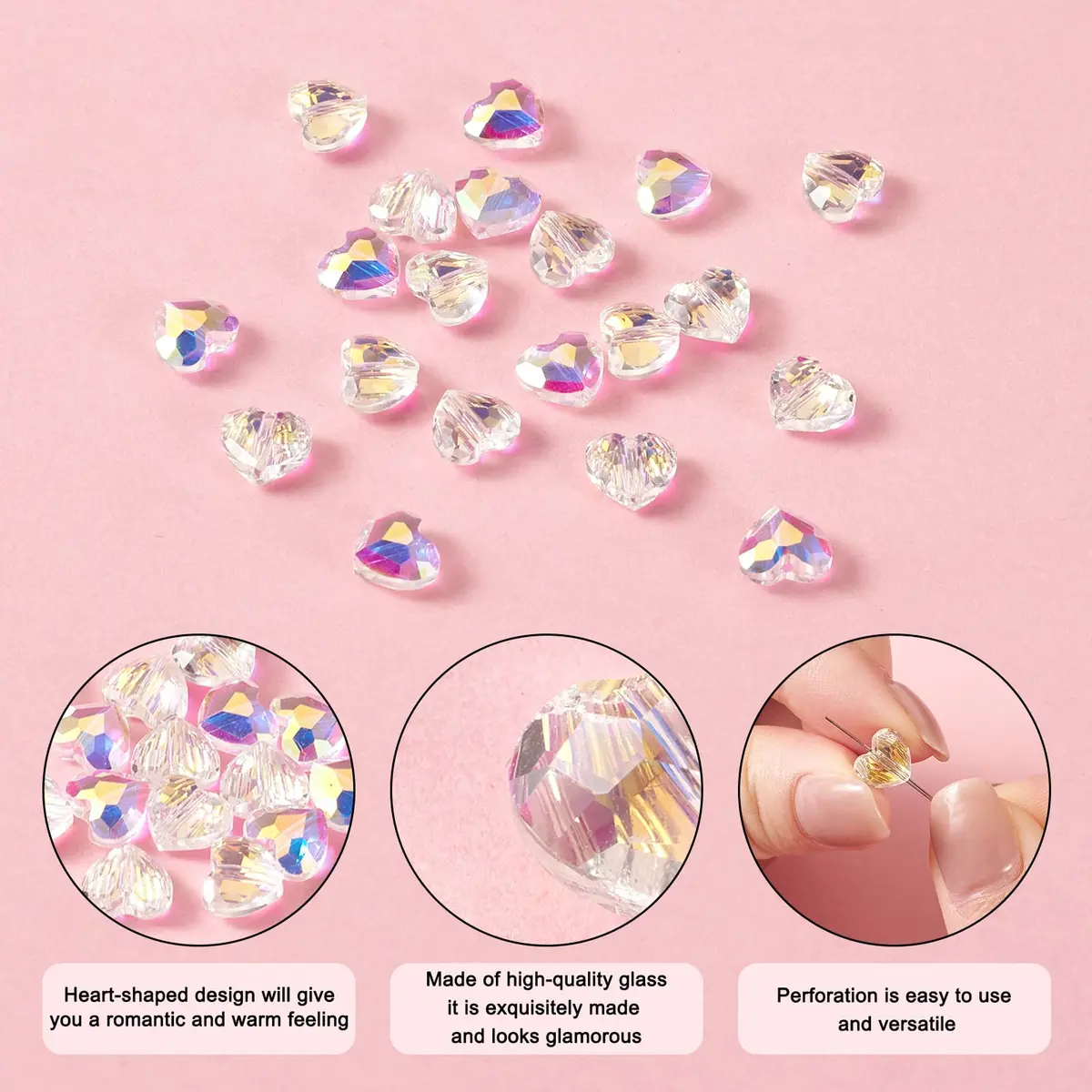 Craftdady 20Pcs Faceted Glass Heart Spacer Beads | Transparent Crystal 7x8mm for Jewelry - view 4